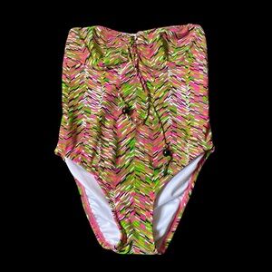 Shoshanna Strapless One-Piece Colorful Geometric Swimsuit SZ S